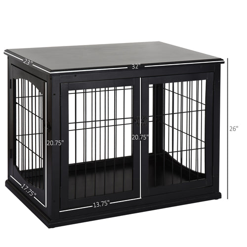 2-in-1 Dog Crate Furniture End Table for Small to Medium Dogs | Modern Wooden Kennel with Dual Entry Doors